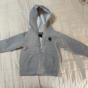 Carhartt Boys' Long-Sleeve Half-Zip Hooded Sweatshirt Grey Size 12 M
